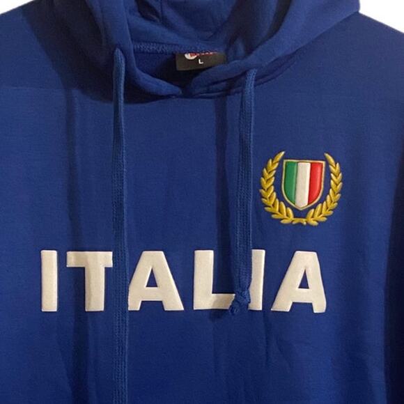 Blue Fleece Lined Hoodie Sweatshirt with "Italia" on the front Size L - Picture 3 of 5